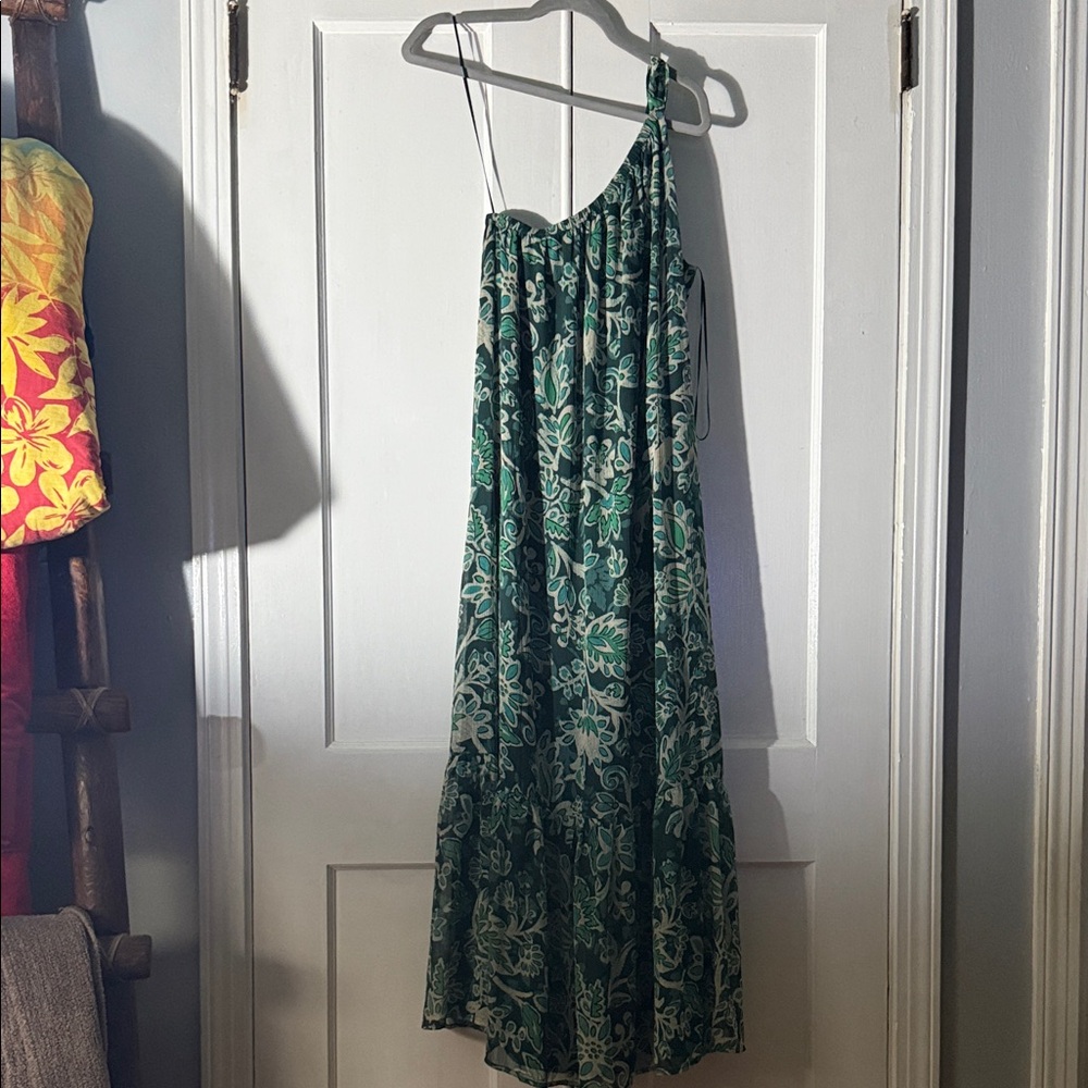 LOFT One Shoulder Green Floral Dress
